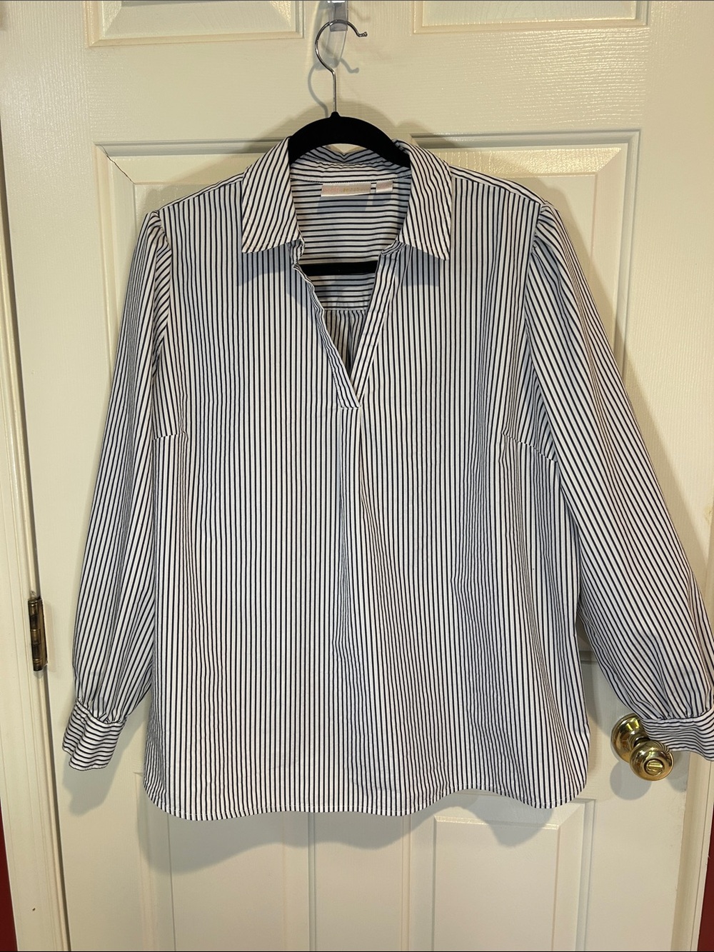Belle by Kim Gravel Nantucket Mini Stripe Popover Blouse
